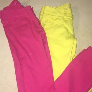 Pink and yellow super skinny jeans